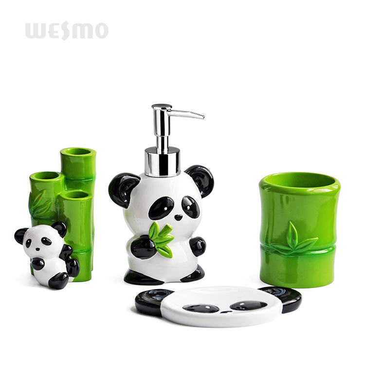 Fashion Cute Panda Cartoon Resin Designer Kids Bathroom Accessory Set For Home